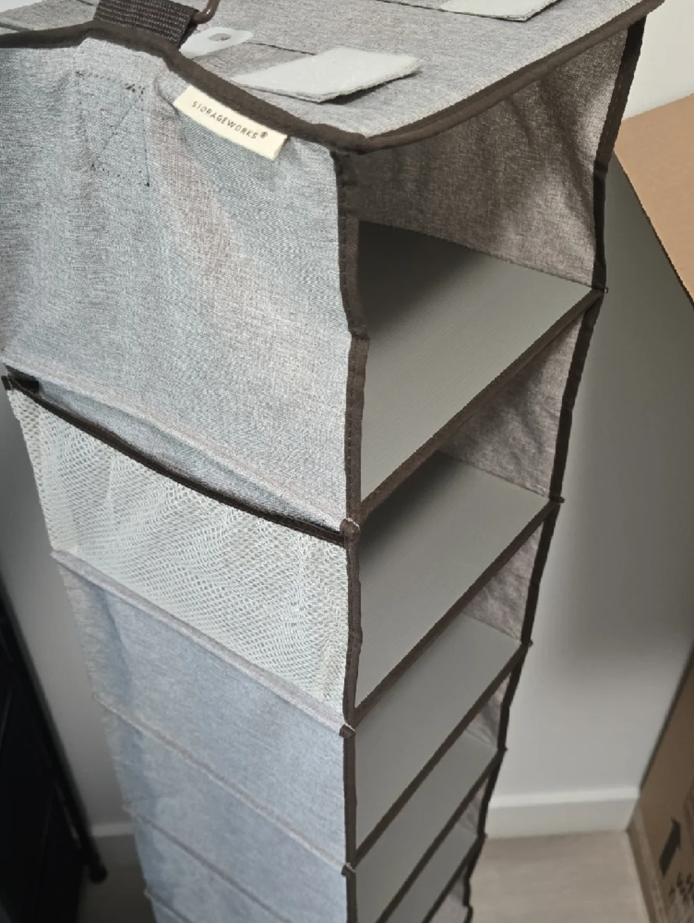 Fabric Hanging Closet 6 Shelf Organizer - Gray / Deep Brown (1 Closet Insert)
